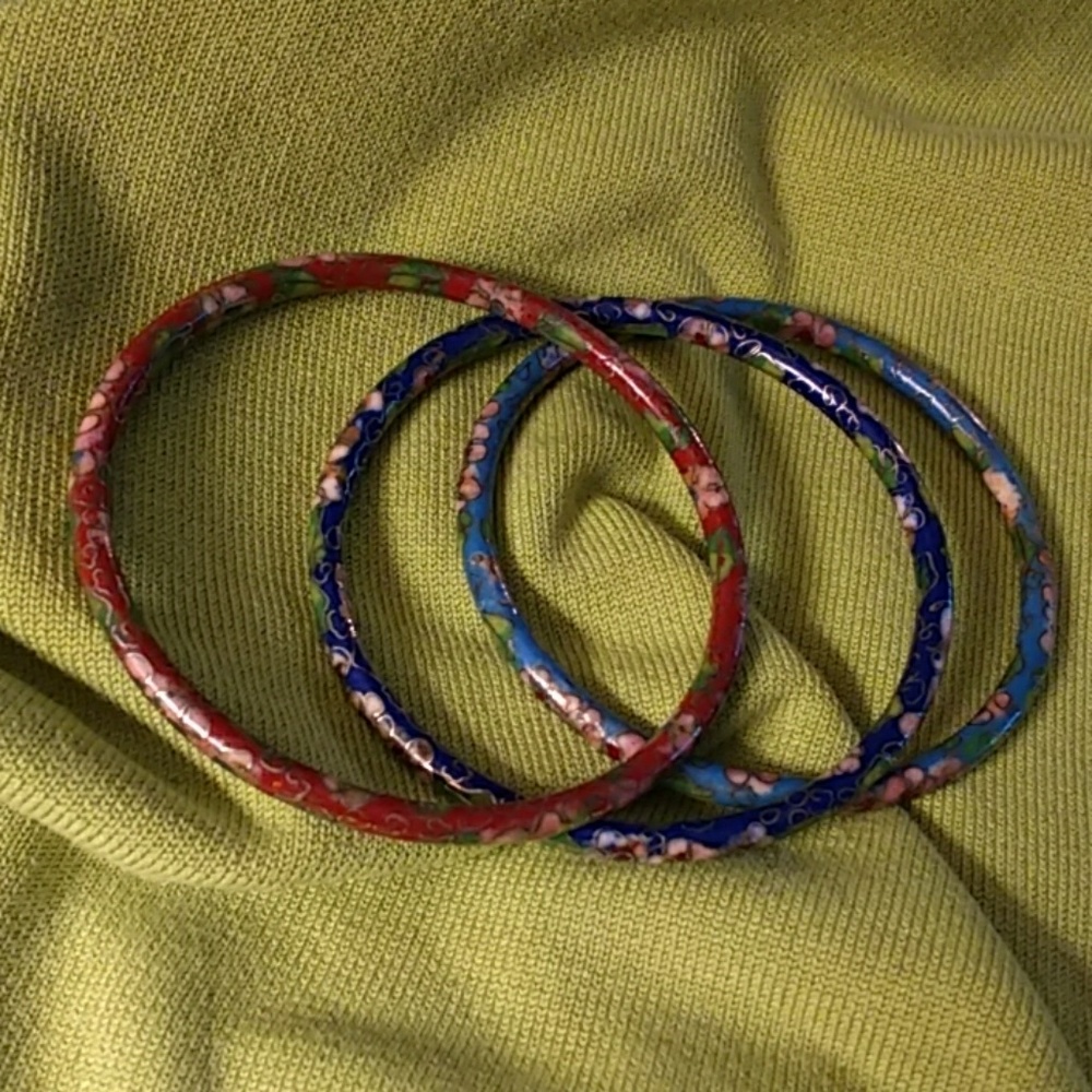AUTH VINTAGE 3 CLOISONNE BANGLE BRACELETS